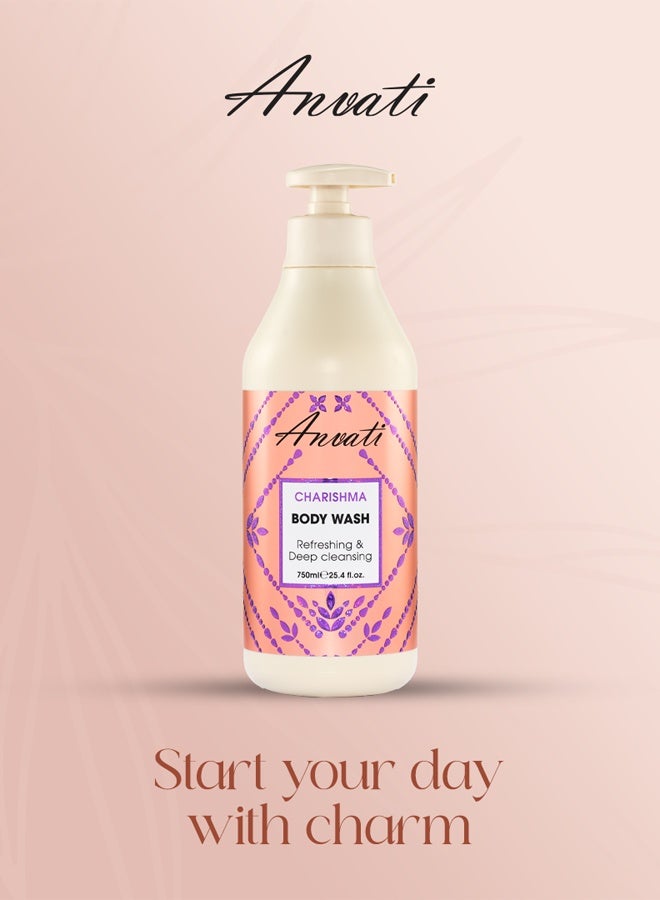 Anvati Refreshing & Deep Cleansing Shower Gel with Vitamin E & B5- Charishma Body Wash for All Skin Types - 750ml - Image 5