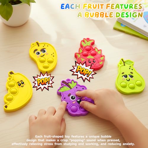 BicMan 30Pcs Fruit Pop Keychain Fidget Toys Pack Party Favors for Kids Sensory Mini Pop it Toy Easter Egg Fillers Goodie Bag Stuffers Treasure Box Classroom Prizes Box Birthday Gift Pinata Fillers - Image 5