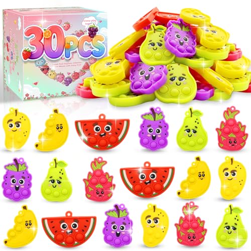 BicMan 30Pcs Fruit Pop Keychain Fidget Toys Pack Party Favors for Kids Sensory Mini Pop it Toy Easter Egg Fillers Goodie Bag Stuffers Treasure Box Classroom Prizes Box Birthday Gift Pinata Fillers - Image 1