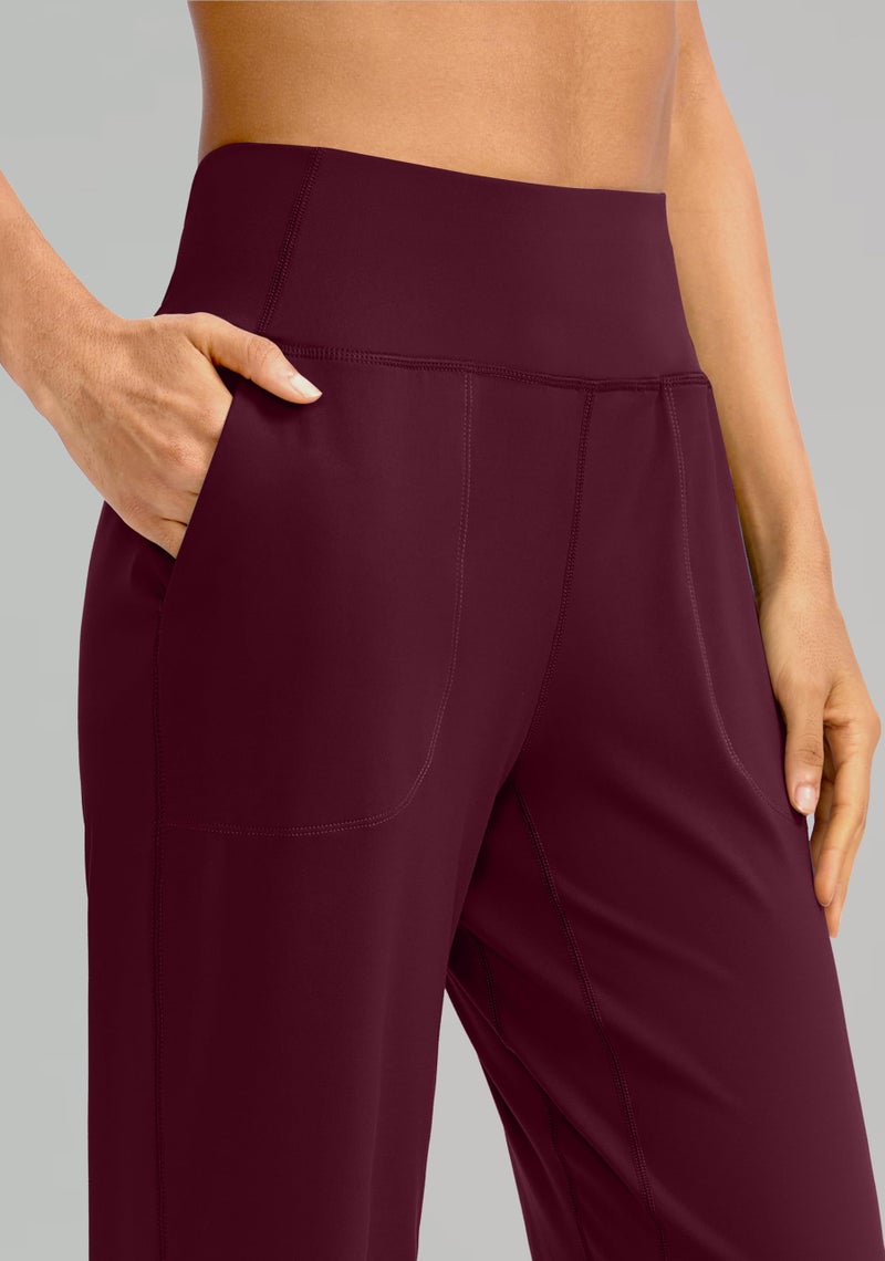 Soothfeel Wide Leg Pants for Women Petite/Regular/Tall High Waist Stretch Yoga Work Dress Lounge Sweatpants with Pockets 30"(Wine, XXL) - Image 3