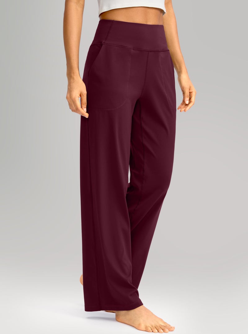 Soothfeel Wide Leg Pants for Women Petite/Regular/Tall High Waist Stretch Yoga Work Dress Lounge Sweatpants with Pockets 30"(Wine, XXL) - Image 2