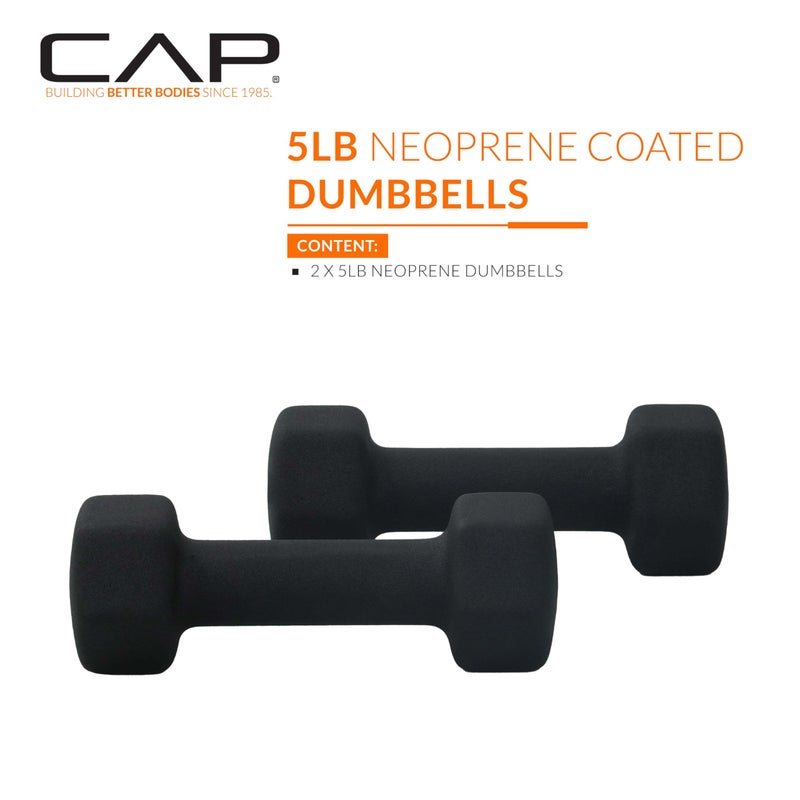 CAP Barbell 5 LB Neoprene Dumbbell Hand Weights - Pair | Black - Image 2
