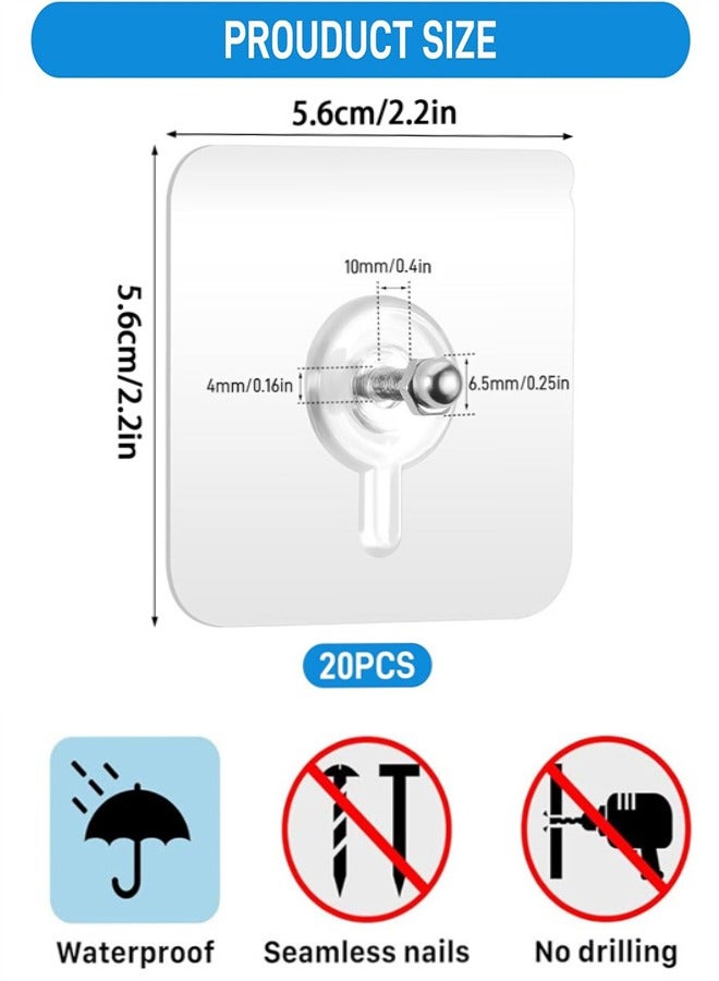 20Pcs Adhesive Hooks Heavy Duty, Wall-Mounted Screw Hook Punch-Free Seamless Screw Waterproof Wall Hook Heavy Duty Sticky Hooks for Kitchen Bathroom Home Office - Image 2