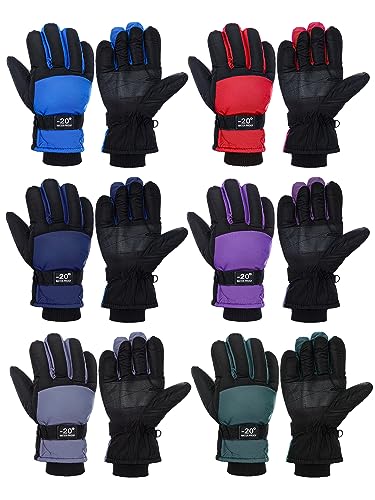 Bencailor 6 Pairs Winter Gloves for Kids Waterproof Boys Snow Ski Gloves Girls Warm Windproof Mittens for Children Outdoor812 YearsRed Green Blue Purple Gray Dark Blue