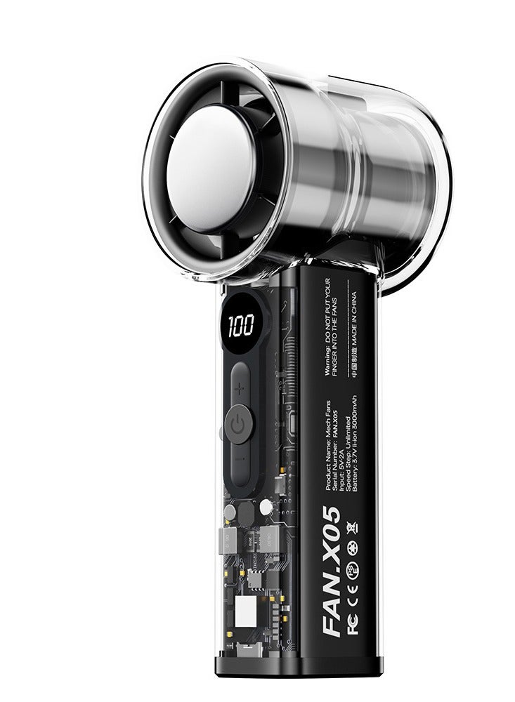 يونسي مروحة توربو محمولة باليد مع لوحة تبريد ثلجية، شاشة رقمية، بطارية قابلة لإعادة الشحن 3000 مللي أمبير/ساعة للنساء والرجال للسفر/العمل/المنزل/الخارجية - Image 1