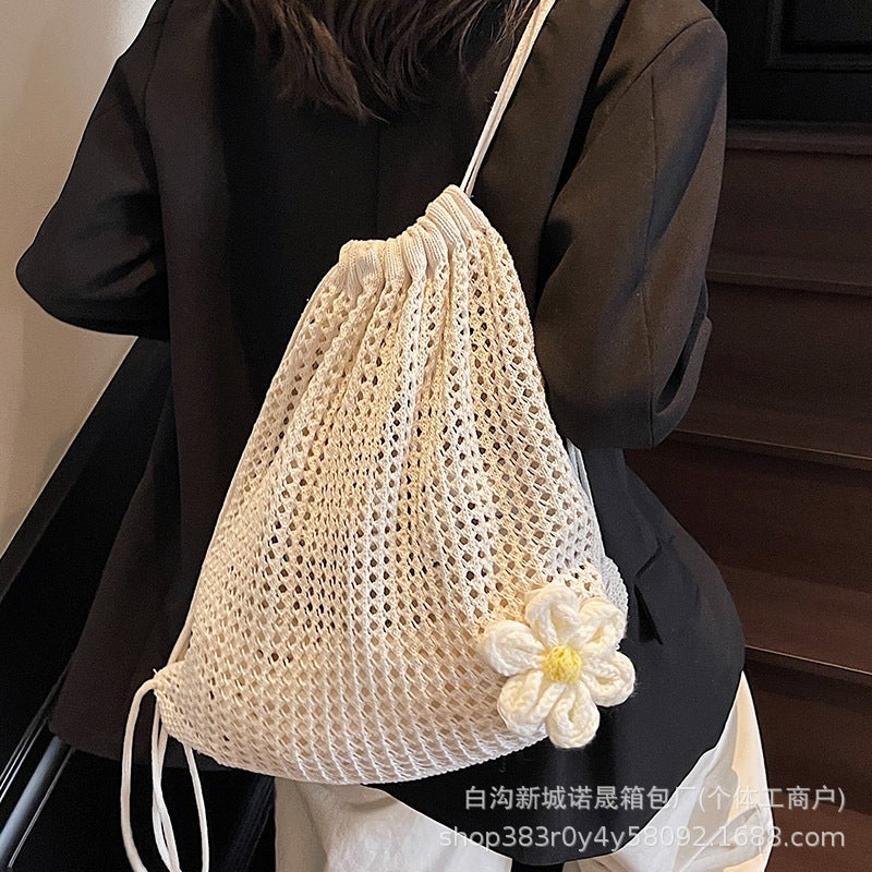 Casual Large Capacity Cotton Woven Bag New Hollow Straw Woven Bag Lazy Style Shoulder Bag Holiday Beach Bag Women'S Bag - Image 2
