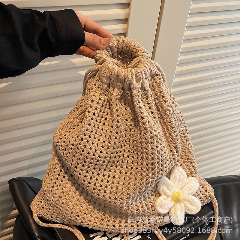 Casual Large Capacity Cotton Woven Bag New Hollow Straw Woven Bag Lazy Style Shoulder Bag Holiday Beach Bag Women'S Bag - Image 4