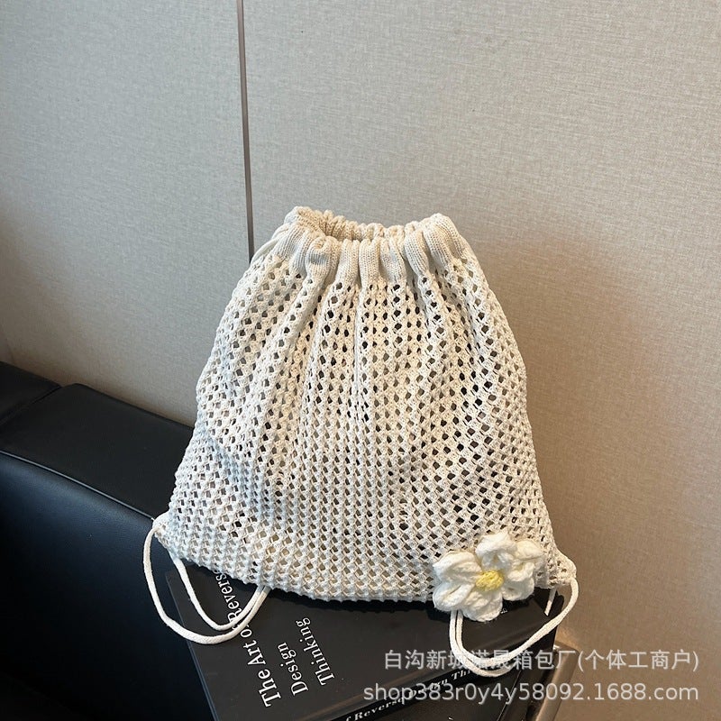 Casual Large Capacity Cotton Woven Bag New Hollow Straw Woven Bag Lazy Style Shoulder Bag Holiday Beach Bag Women'S Bag - Image 1