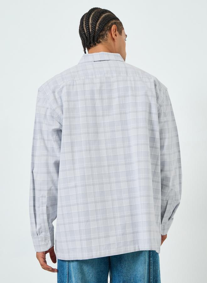 Styli Men Blue Oversized Checked Cotton Shirt - Image 4