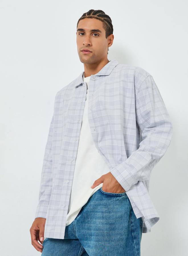 Styli Men Blue Oversized Checked Cotton Shirt - Image 1