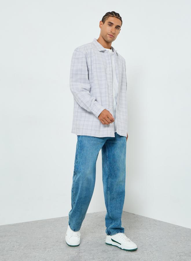 Styli Men Blue Oversized Checked Cotton Shirt - Image 2