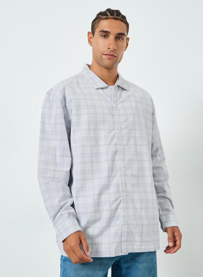 Styli Men Blue Oversized Checked Cotton Shirt - Image 3
