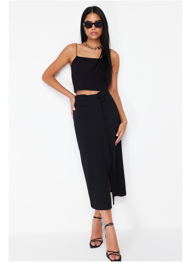 trendyol - Black Gathered Detail Elastic Midi Skirt TWOSS24ET00088 - Image 1