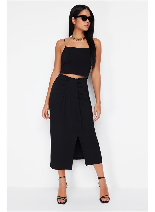 trendyol - Black Gathered Detail Elastic Midi Skirt TWOSS24ET00088 - Image 1
