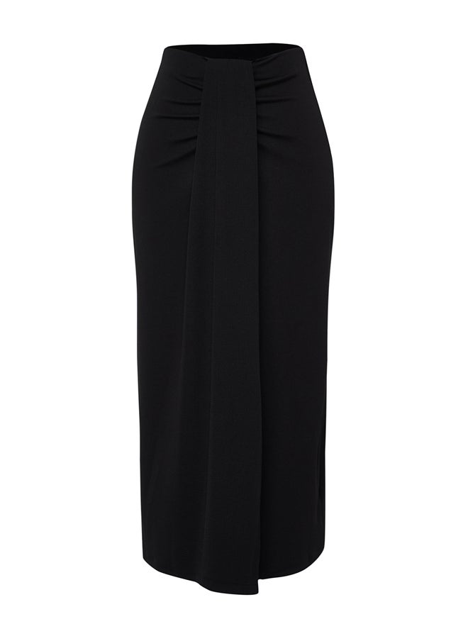 trendyol - Black Gathered Detail Elastic Midi Skirt TWOSS24ET00088 - Image 1