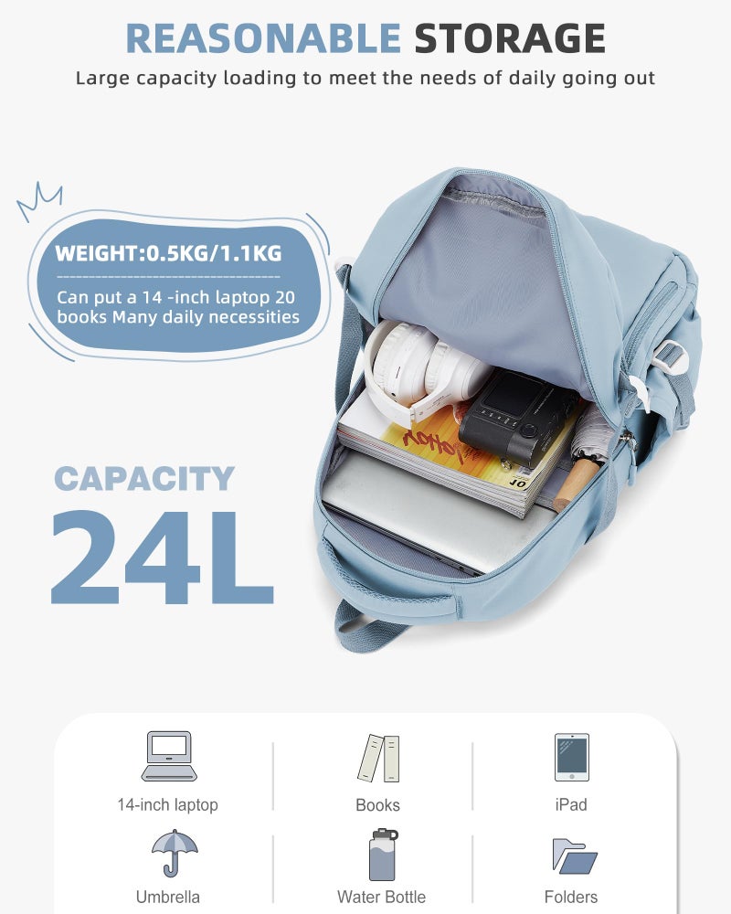 BOXSAM Lightweight Backpack for Women, Large Laptop Travel Backpack Casual Daypack Bag Rucksack for Men.Light Blue - Image 4