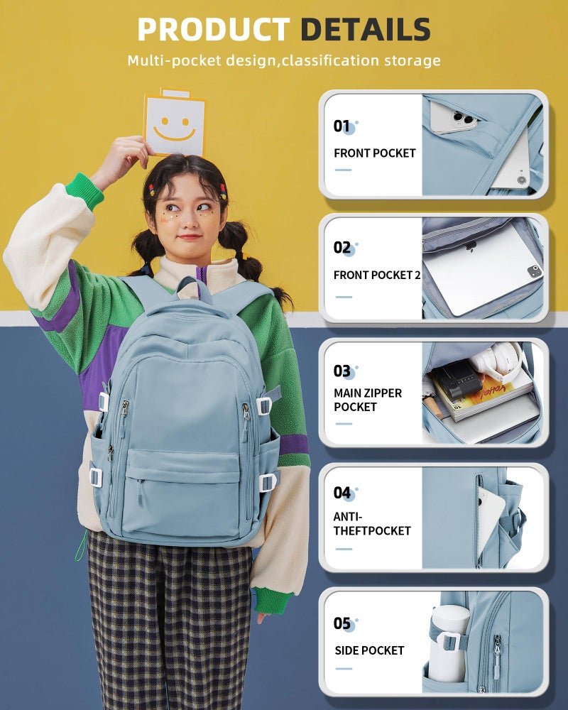 BOXSAM Lightweight Backpack for Women, Large Laptop Travel Backpack Casual Daypack Bag Rucksack for Men.Light Blue - Image 2