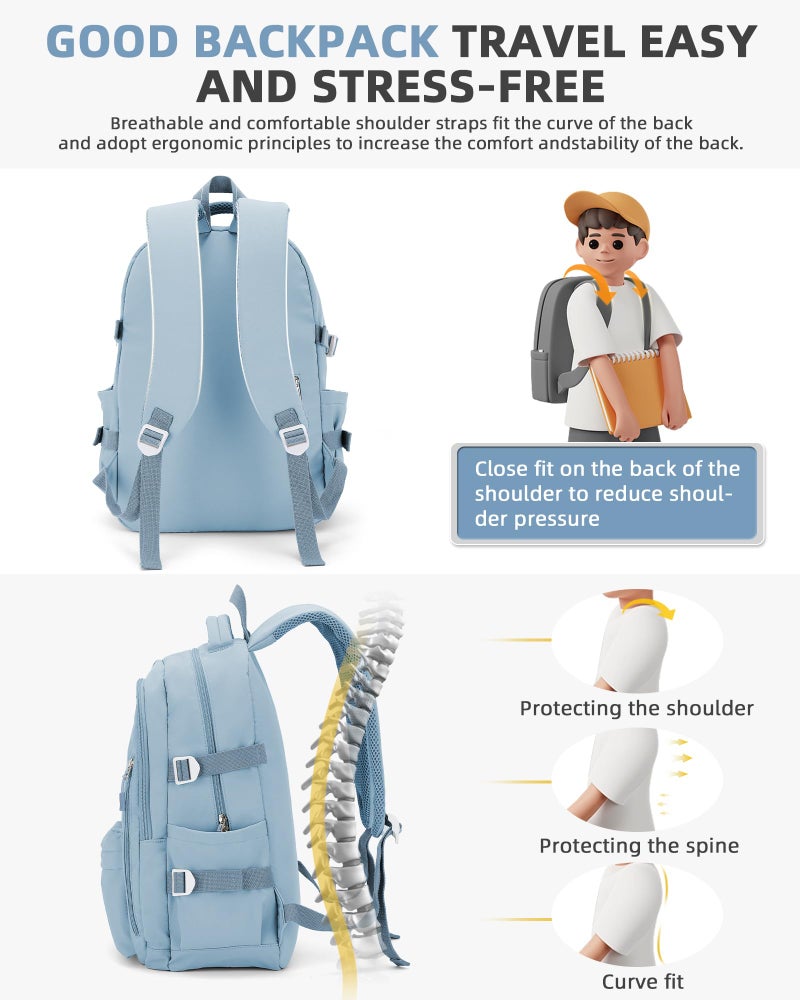 BOXSAM Lightweight Backpack for Women, Large Laptop Travel Backpack Casual Daypack Bag Rucksack for Men.Light Blue - Image 5