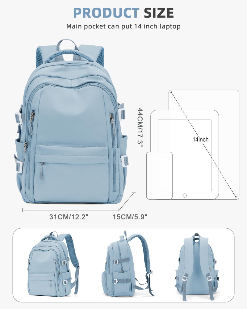 BOXSAM Lightweight Backpack for Women, Large Laptop Travel Backpack Casual Daypack Bag Rucksack for Men.Light Blue - Image 3