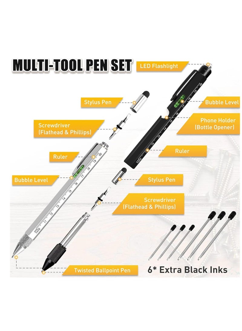 9 in 1 Multitool Pen Pocket Multi Tool with Light Stylus Ruler Screwdriver Bubble Leveler Cool Must-Have Gadgets for Woodworking Electrical Engineers Birthday Gifts for Men