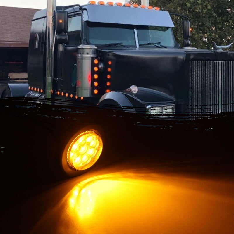 Jamarco 10Pcs 2â€ Inch Round Led Marker Lights 9 Amber LED Reflectors Clear Lens, 2 Inch Round LED Truck Trailer Clearance Side Marker Lights w/Light Grommets and 2 Prong Trailer Wire Pigtails 12V Waterproof - Image 2