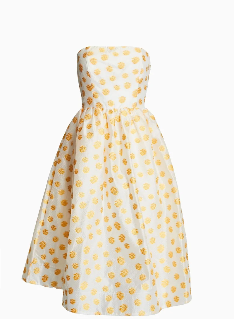 ترو ديكادينس Sienna Cream-Mustard Jacquard Bandeau Midi Dress