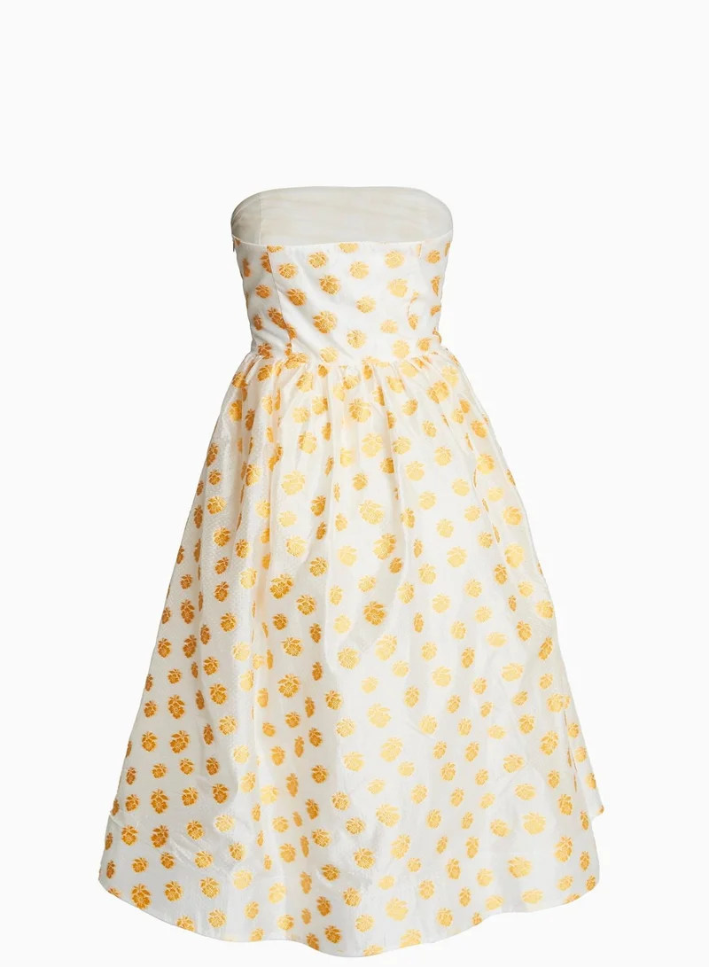 ترو ديكادينس Sienna Cream-Mustard Jacquard Bandeau Midi Dress