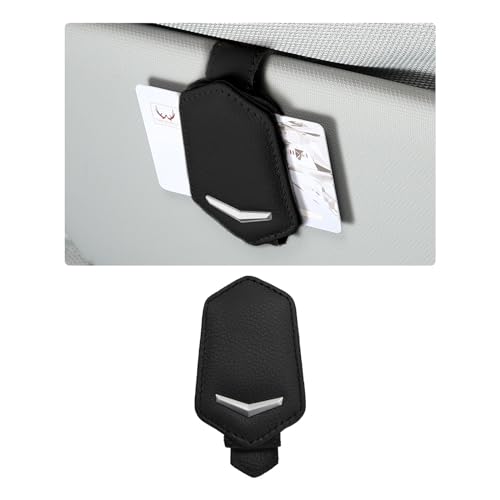 Dickno Sunglasses Holder for Car Sun Visor, Magnetic Leather Glasses Hanger Mounted with Ticket Card Clip, Universal Vehicle Interior Accessories for Different Size Eyeglasses (Black) - Image 1