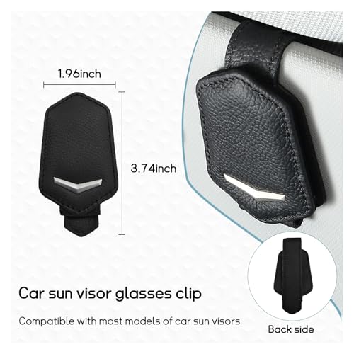 Dickno Sunglasses Holder for Car Sun Visor, Magnetic Leather Glasses Hanger Mounted with Ticket Card Clip, Universal Vehicle Interior Accessories for Different Size Eyeglasses (Black) - Image 2