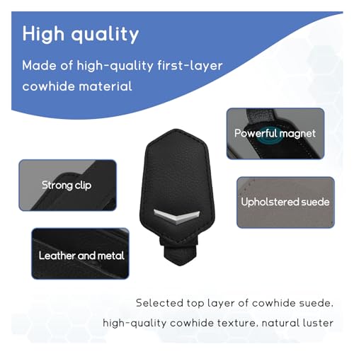 Dickno Sunglasses Holder for Car Sun Visor, Magnetic Leather Glasses Hanger Mounted with Ticket Card Clip, Universal Vehicle Interior Accessories for Different Size Eyeglasses (Black) - Image 4