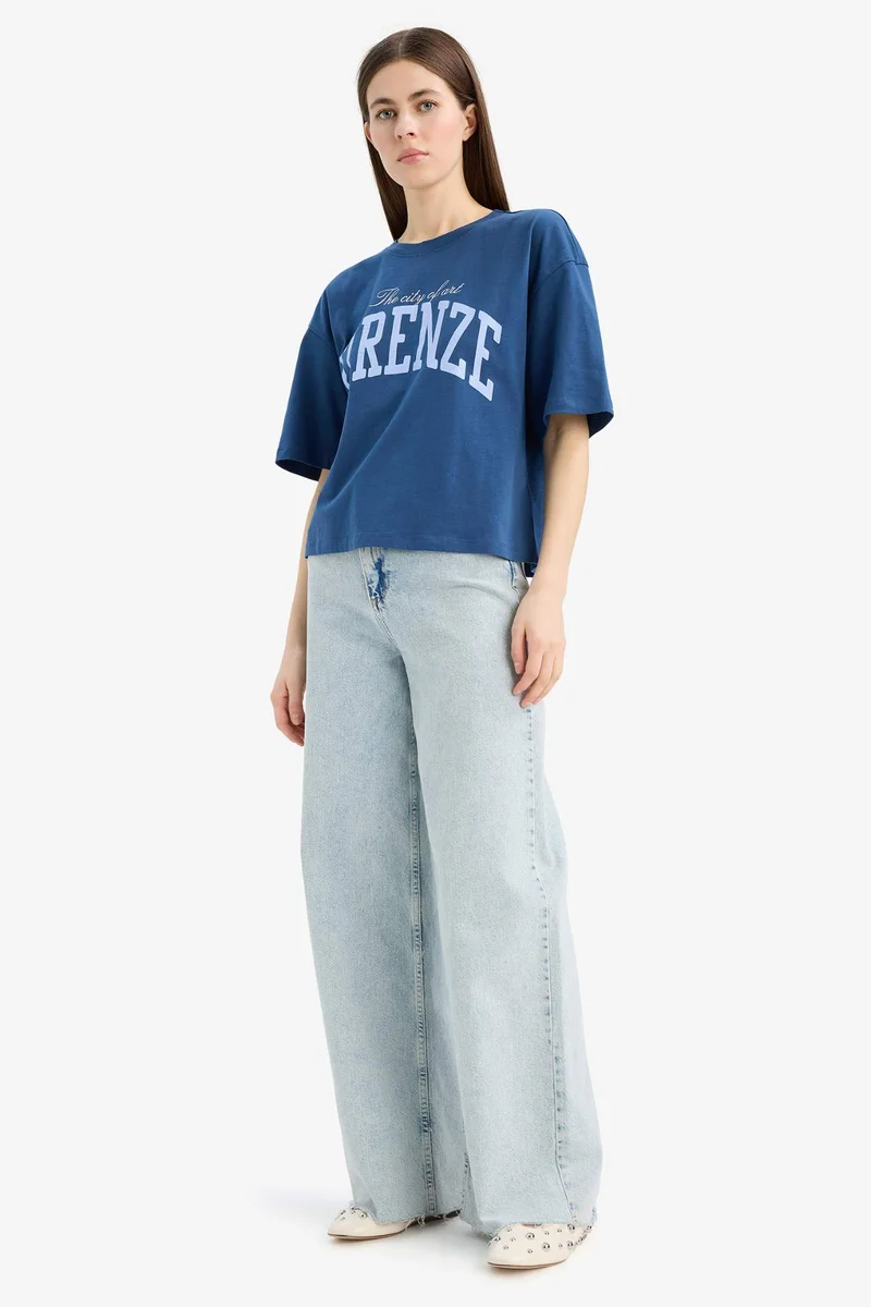 DeFacto Boxy Fit Crew Neck Printed Short Sleeve T-Shirt