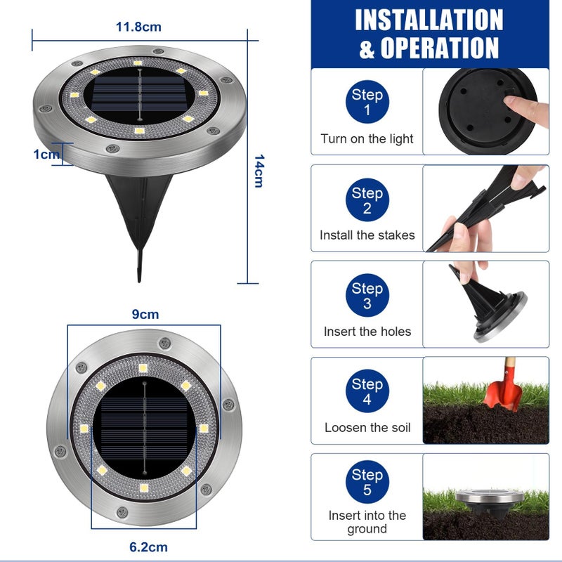 Opard Opard Solar Ground Lights, 8 LED IP65 Waterproof Bright White Solar Decking Lights for Outdoor Garden, Pathway, Patio,Lawn (8 Pack)  - Image 2