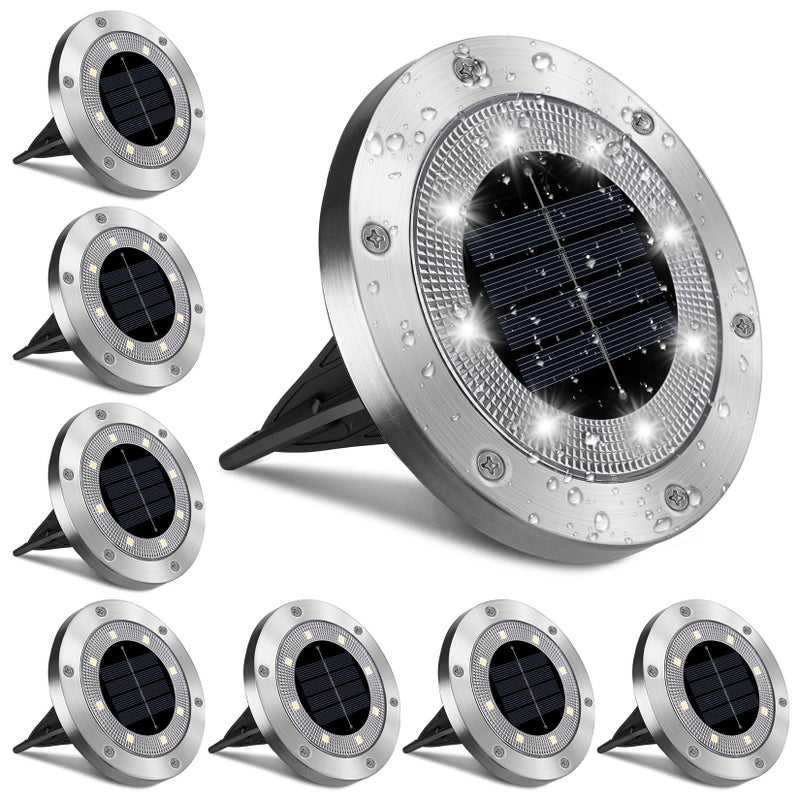 Opard Opard Solar Ground Lights, 8 LED IP65 Waterproof Bright White Solar Decking Lights for Outdoor Garden, Pathway, Patio,Lawn (8 Pack)  - Image 1