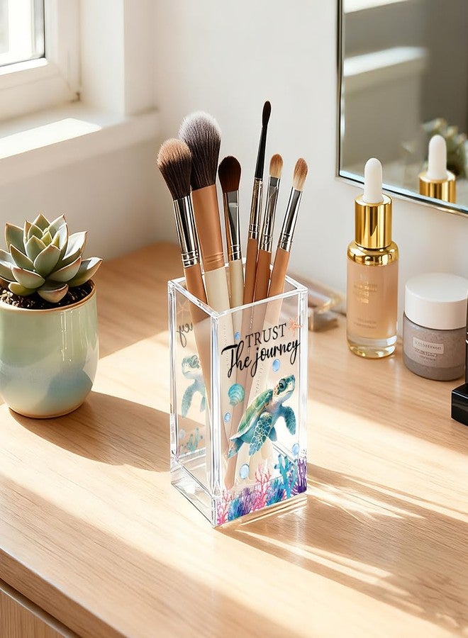QYUVK Trust The Journey Acrylic Pencil Holder Cup, Inspirational Gifts for Friends Coworker, Funny Sea Turtle Pen Holder for Women Girls Turtle Lover, Pencil Cup for Desk, Marker Makeup Organizer - Image 5