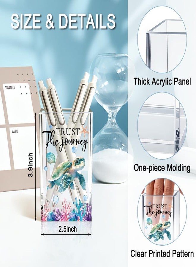 QYUVK Trust The Journey Acrylic Pencil Holder Cup, Inspirational Gifts for Friends Coworker, Funny Sea Turtle Pen Holder for Women Girls Turtle Lover, Pencil Cup for Desk, Marker Makeup Organizer - Image 2