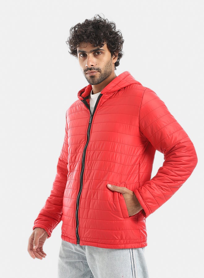 Andora Zipper Closure Hooded Fleeced Pump Red Jacket_Red - Image 2