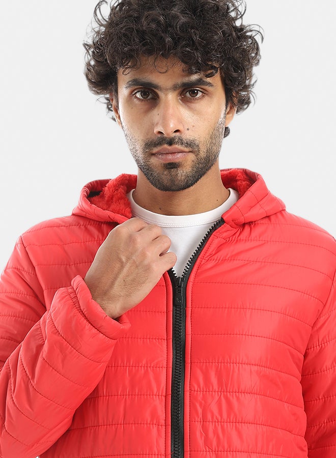 Andora Zipper Closure Hooded Fleeced Pump Red Jacket_Red - Image 5