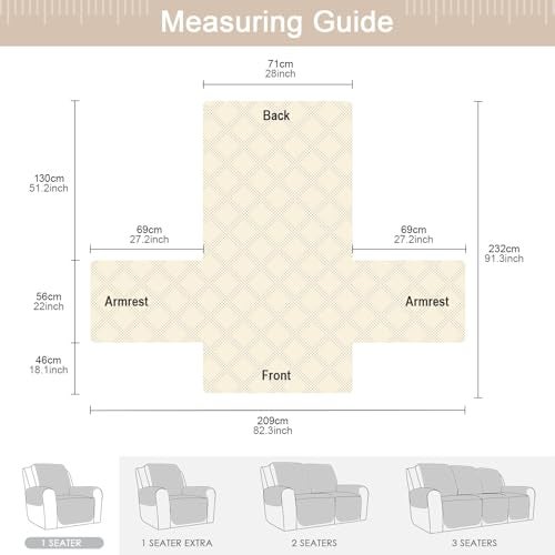 TAOCOCO 100% Waterproof Recliner Chair Cover, Oversized Recliner Covers for Large Recliner Chair with Double Straps, Non Slip Reclining Chair Cover for Kids, Pets(28'', Cream) - Image 3