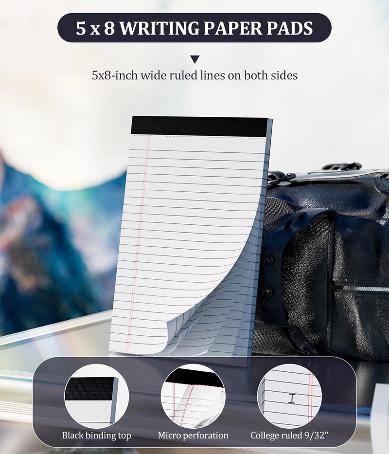 Vishoitty Legal Pads 5x8 Small Note Pads 5x8 Notepads for Work, 6 Pack Writing Pads 5x8 College Ruled Lined Paper Pads, Micro Perforated Decent 80 GSM 5x8 in Legal Note Pad Narrow Ruled, 30 Sheet per Notepad - Image 3
