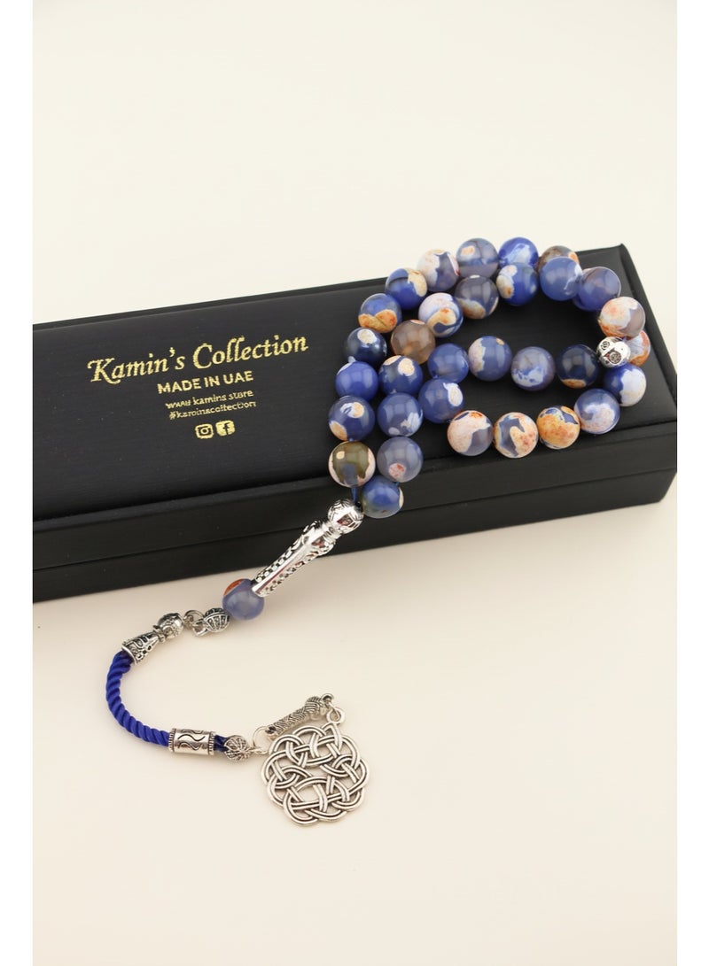 Kamins Collection 33-Bead Natural Blue & Earth Agate Tasbih - Image 1