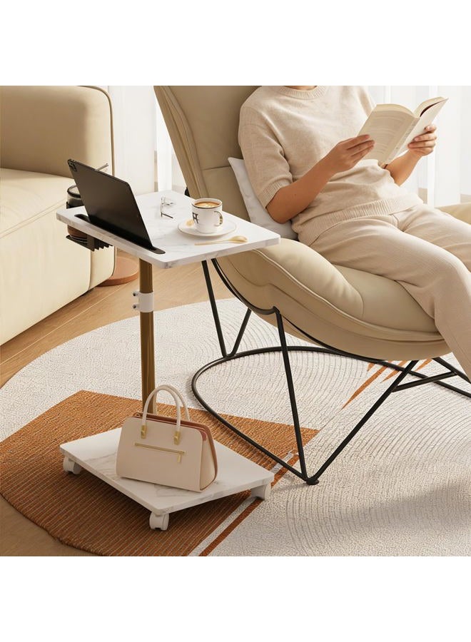 Katrawu TV Tray Table, Adjustable Dinner Trays for Eating Table, 360° Swivel & Sofa Armrest End Side Table, C Shaped Couch Snack Table for Bedroom, Living Room, Small Space(White+Gold) - Image 4