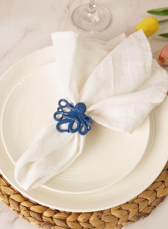 Utalek Coastal Theme Sea Creatures Napkin Rings Starfish Sea Shells Metal Napkin Rings Set of 6 for Dinner Party, Summer, Wedding, Beach Table Decor, Family Gatherings, or Everyday Use (6, Blue) - Image 4