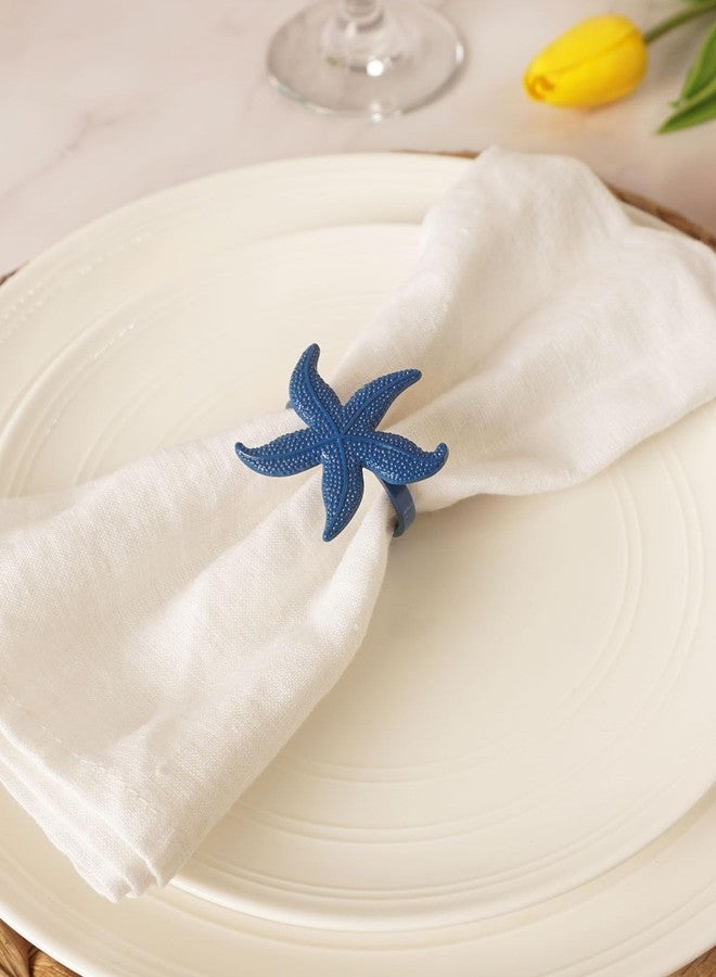 Utalek Coastal Theme Sea Creatures Napkin Rings Starfish Sea Shells Metal Napkin Rings Set of 6 for Dinner Party, Summer, Wedding, Beach Table Decor, Family Gatherings, or Everyday Use (6, Blue) - Image 3