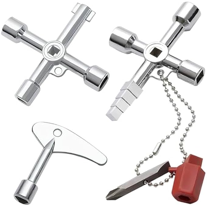 3 PCS METER BOX KEYS, 7 IN 1 RADIATOR KEY 4 WAY MULTIFUNCTION UTILITY KEY TRIANGLE SPANNER KEY PRACTICAL TOOL WRENCH FOR WATER ELECTRICITY GAS ELEVATOR CUPBOARD CABINET METER VALVE OPENING - Image 1