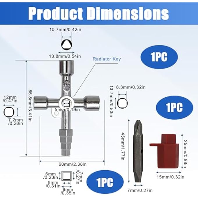 3 PCS METER BOX KEYS, 7 IN 1 RADIATOR KEY 4 WAY MULTIFUNCTION UTILITY KEY TRIANGLE SPANNER KEY PRACTICAL TOOL WRENCH FOR WATER ELECTRICITY GAS ELEVATOR CUPBOARD CABINET METER VALVE OPENING - Image 3