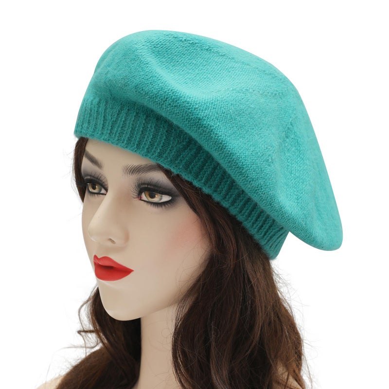 ZLYC French Beret Hat Fashion Print Lightweight Winter Warm Artist Hat for Women (Plain Teal) - Image 2