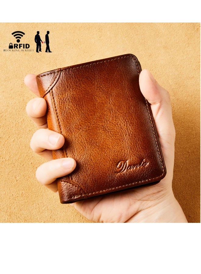 Dante Men's Wallet Vertical Top Layer Cowhide Anti-theft Card Demagnetization Genuine Leather Wallet  - Image 2