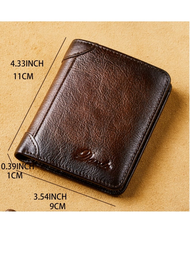 Dante Men's Wallet Vertical Top Layer Cowhide Anti-theft Card Demagnetization Genuine Leather Wallet  - Image 4