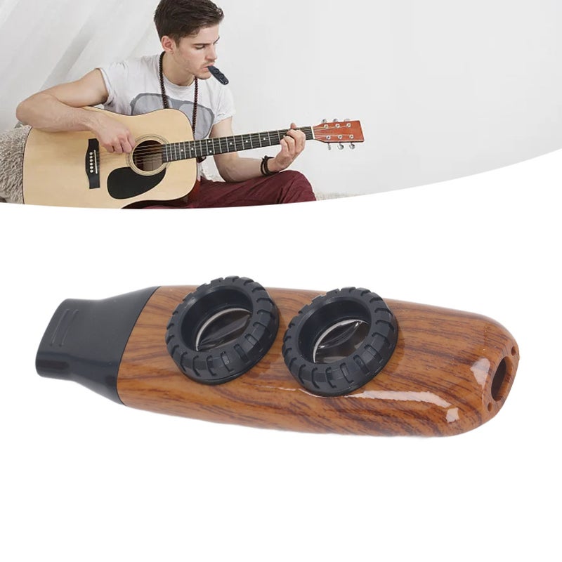 Kazoo Flute Dual Hole Flute Adjustable Musical Wind Instrument with Diaphragm for Playing Performance Wood Color - Image 2