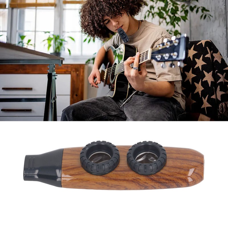 Kazoo Flute Dual Hole Flute Adjustable Musical Wind Instrument with Diaphragm for Playing Performance Wood Color - Image 5